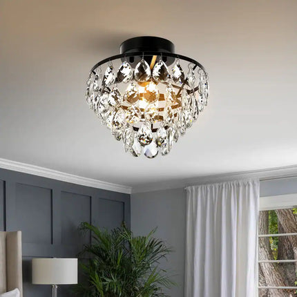 Small Crystal Ceiling Light Fixture Mini Semi Flush Mount for Elegant Interiors
