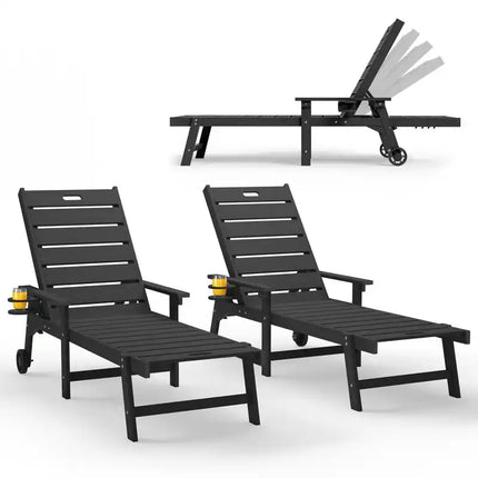 All-Weather Outdoor Chaise Lounge Chair with 5-Level Adjustable Backrest and Cup Holder