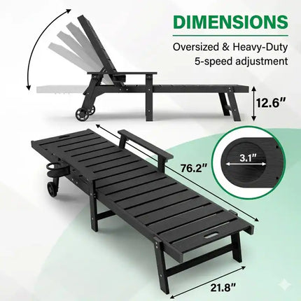 All-Weather Outdoor Chaise Lounge Chair with 5-Level Adjustable Backrest and Cup Holder