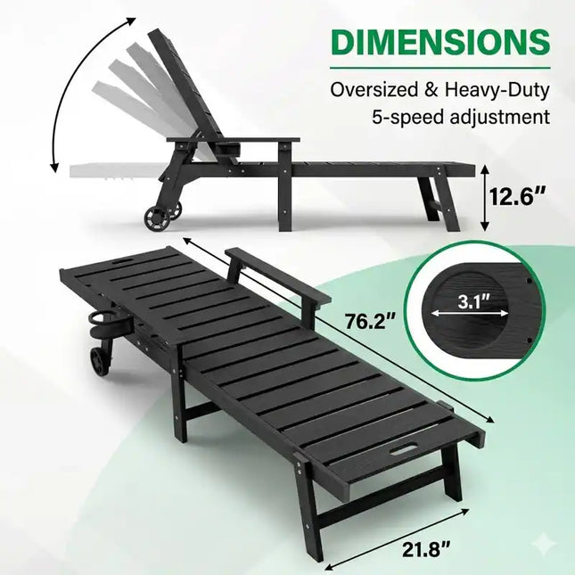 All-Weather Outdoor Chaise Lounge Chair with 5-Level Adjustable Backrest and Cup Holder