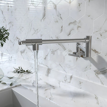 Wall-Mount Pot Filler Faucet – Double Handle, Folding, Dual Joint Swing