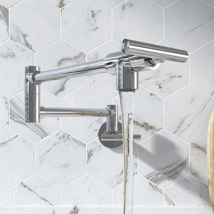 Wall-Mount Pot Filler Faucet – Double Handle, Folding, Dual Joint Swing