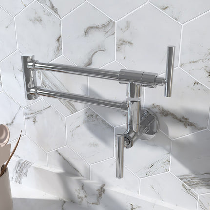 Wall-Mount Pot Filler Faucet – Double Handle, Folding, Dual Joint Swing