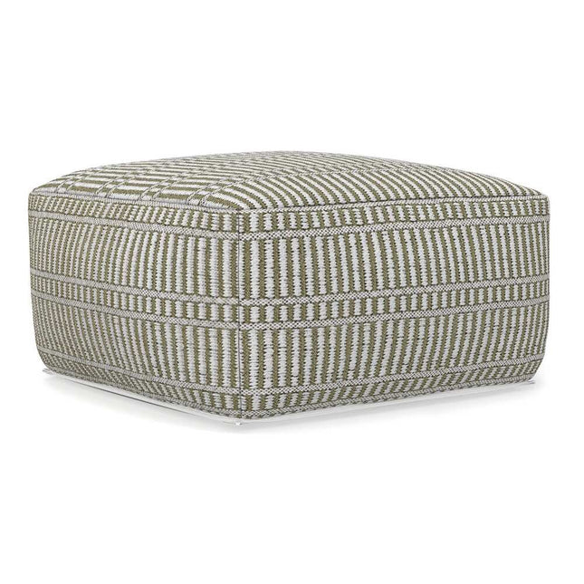 Wonda Square Woven Indoor Outdoor Pouf Natural Travertine White Textured Accent Seat