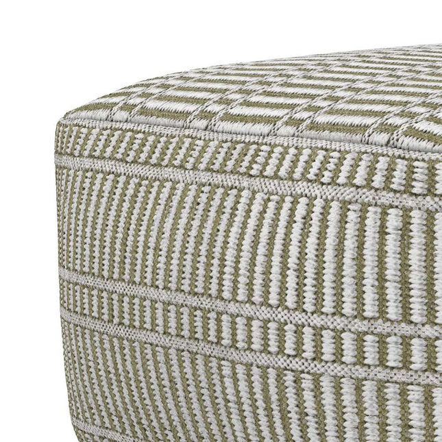 Wonda Square Woven Indoor Outdoor Pouf Natural Travertine White Textured Accent Seat