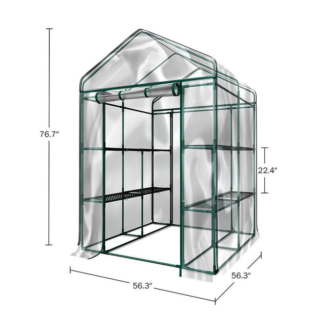 Portable Walk-In Greenhouse 8 Shelves with PVC Cover, 56.3 x 56.3 x 76.7 for Plants