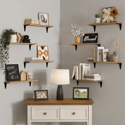 Arras 17" Floating Shelves – Living Room Décor, Burnt Finish, Set of 8