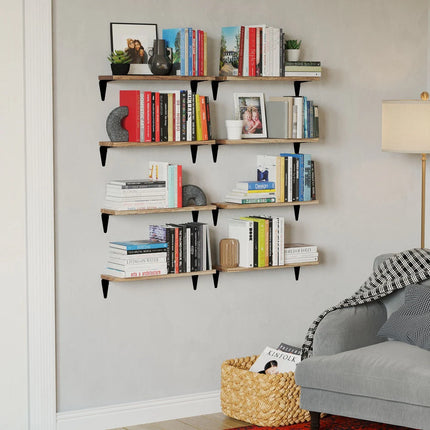 Arras 17" Floating Shelves – Living Room Décor, Burnt Finish, Set of 8