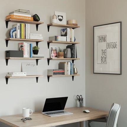 Arras 17" Floating Shelves – Living Room Décor, Burnt Finish, Set of 8