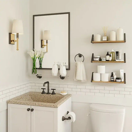 Ponza Wood Floating Shelves Set of 3 Natural Burned Bathroom Storage Shelf