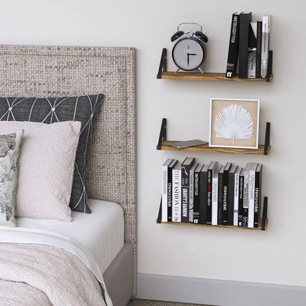 Ponza Wood Floating Shelves Set of 3 Natural Burned Bathroom Storage Shelf