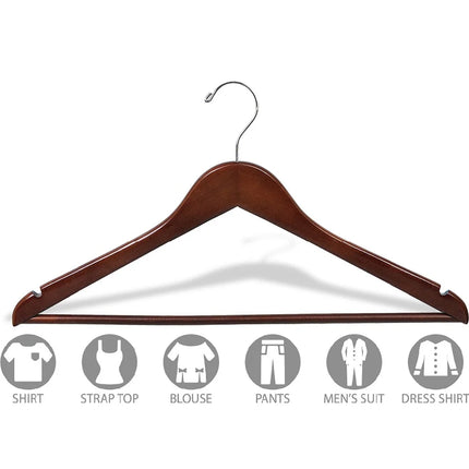 8-Piece Wooden Suit Hanger Set – Chrome Hook, Brown Finish