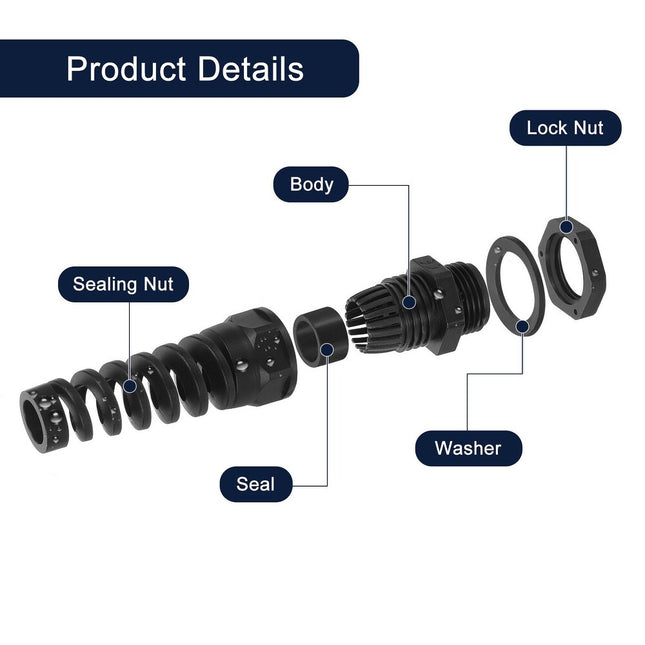 Waterproof Nylon Cable Gland Spiral Strain Relief Cord Joint with Gasket