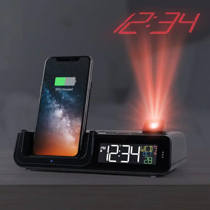 Wattz 2.0 Projection Alarm Clock, 10W Wireless Charger & Docking Station