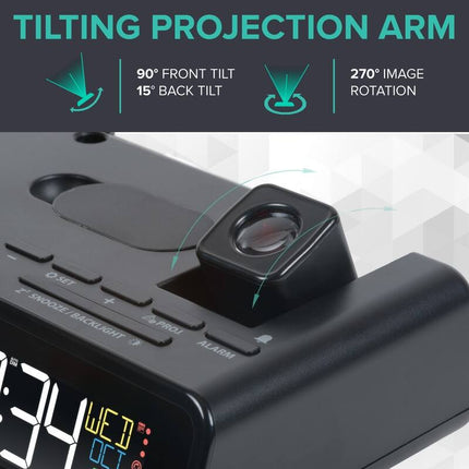 Wattz 2.0 10W Wireless Charger Alarm Clock with Projection & Docking Station
