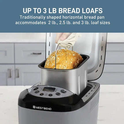 Hi-Rise Bread Maker, 12 Preset Digital Controls, 3-Lb Capacity, Automatic Bread Machine