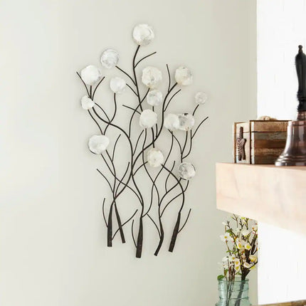 Decorative Capiz Shell Floral Wall Art with White Accents for Home Decor