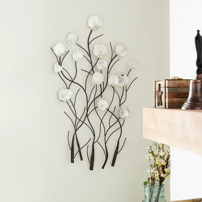 Decorative Capiz Shell Floral Wall Art with White Accents for Home Decor