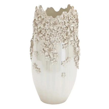 Cream Ceramic 3D Floral Decorative Vase with Iridescent Glaze Finish