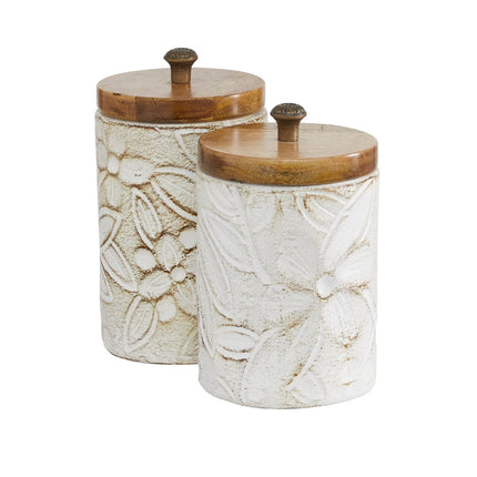 White Ceramic Decorative Jars (Set of 2) – Handmade with Wood Lids