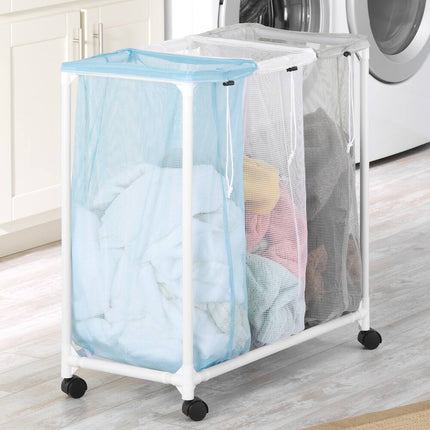 3 Compartment Laundry Sorter Basket Plastic Mesh Storage Organizer