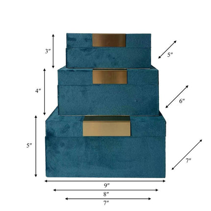 Velvet Jewelry Box Set Blue Hinged Lid Storage Case 9x7x5 for Rings & More