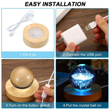 Wooden LED Light Base Stand with Switch for 3D Crystal Glass & Aroma Stone