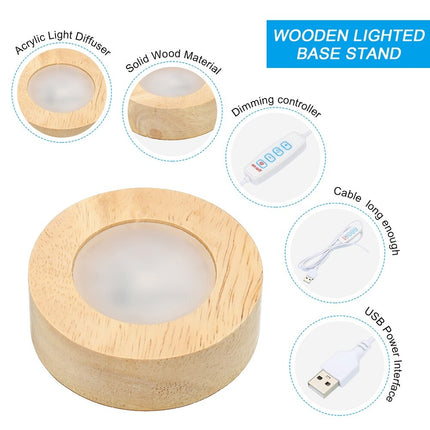 Wooden LED Light Base Stand with Switch for 3D Crystal Glass & Aroma Stone