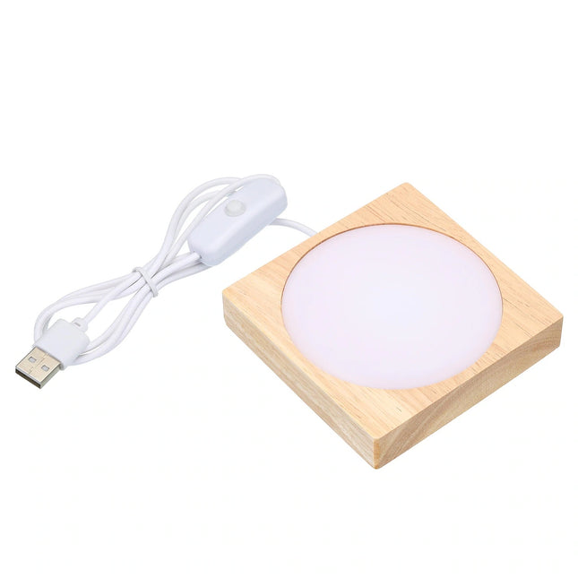 Wooden LED Light Base Stand with Switch for 3D Crystal Glass & Aroma Stone