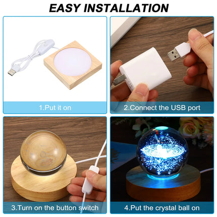 Wooden LED Light Base Stand with Switch for 3D Crystal Glass & Aroma Stone