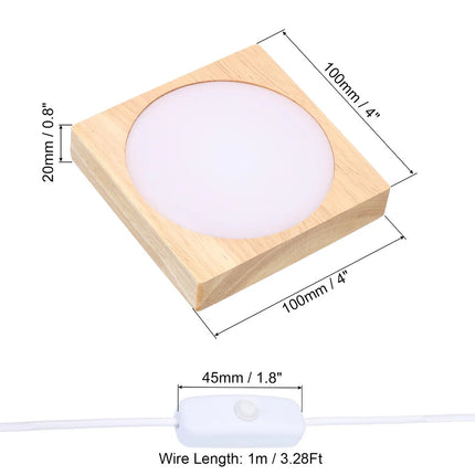 Wooden LED Light Base Stand with Switch for 3D Crystal Glass & Aroma Stone