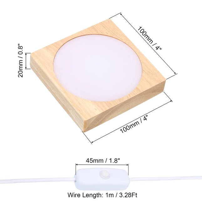 Wooden LED Light Base Stand with Switch for 3D Crystal Glass & Aroma Stone