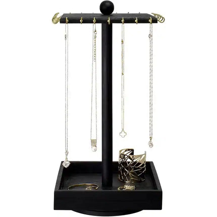 Wooden Rotating Jewelry Organizer – Compact Spinning Storage Stand