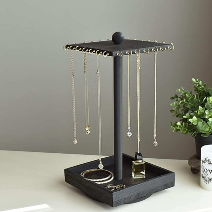 Wooden Rotating Jewelry Organizer – 360° Storage Display Stand