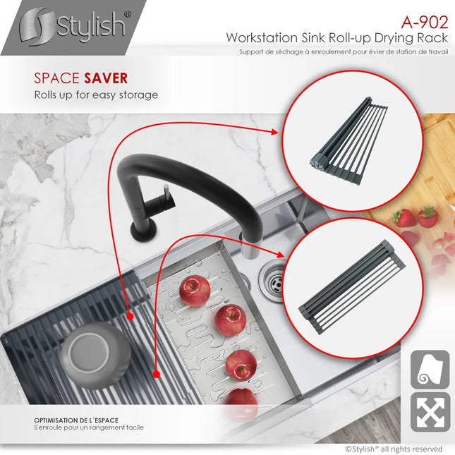 16 3/4" Dark Gray Roll-Up Drying Rack for Workstation Sink Trivet Use