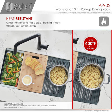 16 3/4" Dark Gray Roll-Up Drying Rack for Workstation Sink Trivet Use