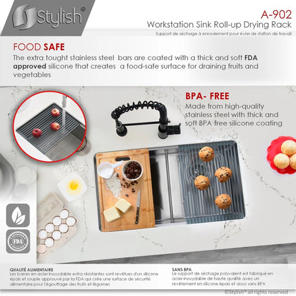 16 3/4" Dark Gray Roll-Up Drying Rack for Workstation Sink Trivet Use