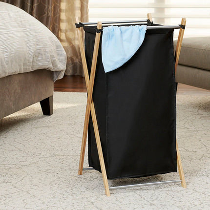 Bamboo X-Frame Laundry Hamper Foldable Clothes Storage Organizer Basket