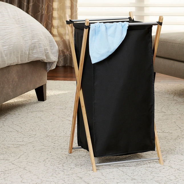 Bamboo X-Frame Laundry Hamper Foldable Clothes Storage Organizer Basket