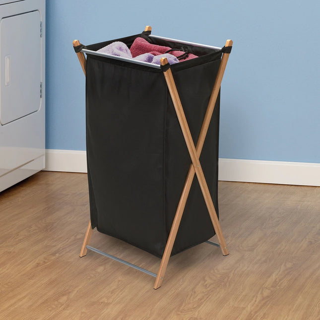 Bamboo X-Frame Laundry Hamper Foldable Clothes Storage Organizer Basket