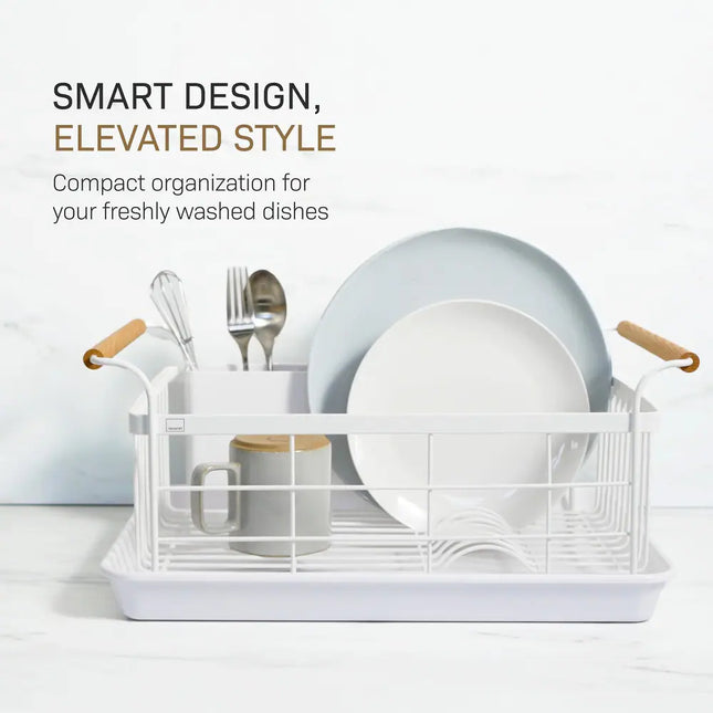Home Dish Rack Steel and Wood White Holds 22 lbs Kitchen Drying Rack