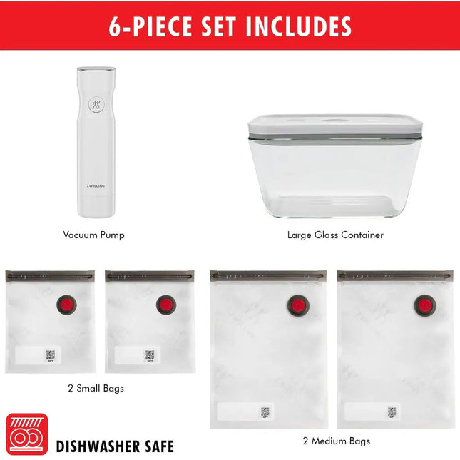 6 Pc Fresh & Save Glass Vacuum Starter Set Airtight Food Storage System