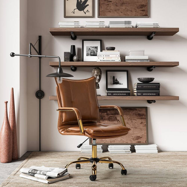 Modern Zarina Desk Chair with Wheels, Faux Leather Swivel Office Chair Height Adjustable