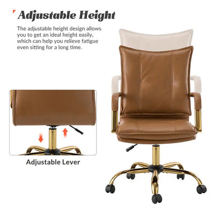 Modern Zarina Desk Chair with Wheels, Faux Leather Swivel Office Chair Height Adjustable
