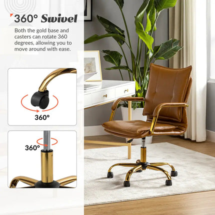 Modern Zarina Desk Chair with Wheels, Faux Leather Swivel Office Chair Height Adjustable