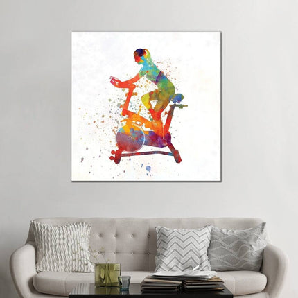 Paul Rommer Canvas Print – Woman on Spin Bike, Gym Workout Art