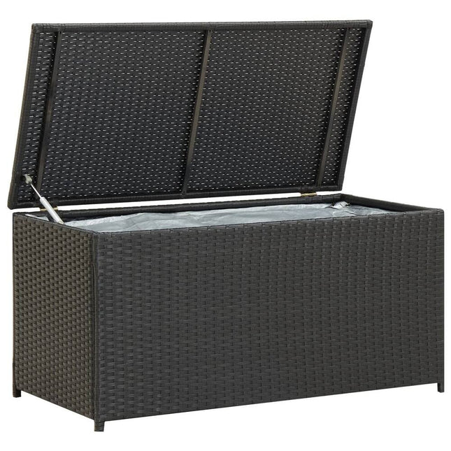 Black Poly Rattan Patio Storage Box 39.3"x19.6"x19.6" Outdoor Organizer